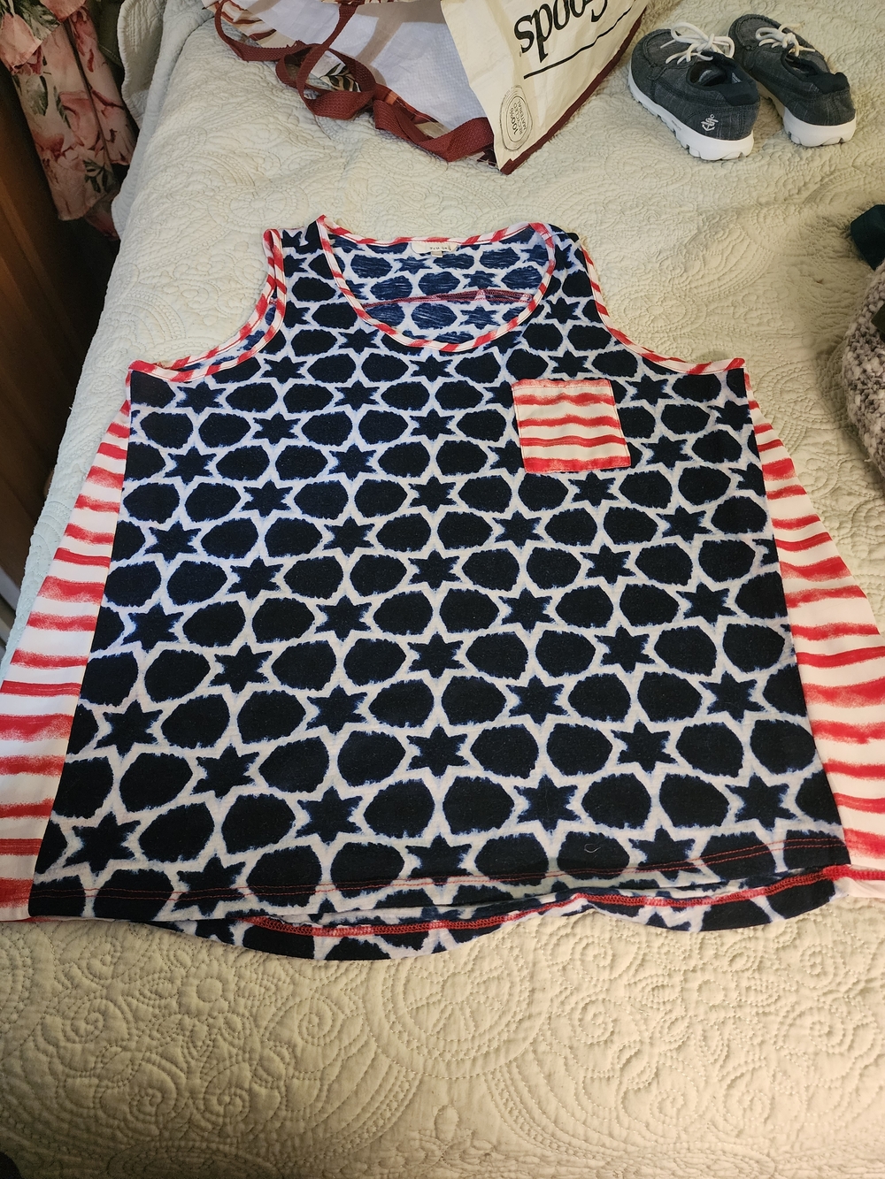 Patriotic Navy & Red Stripe Accent Tank Top